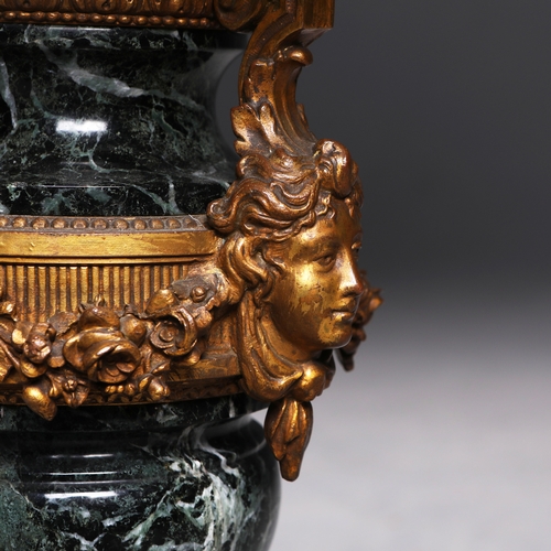 57 - LOUIS XVI STYLE VERT DE MER MARBLE TABLE LAMPS, A PAIR. simulated marble tops, ormolu mounts. (2).