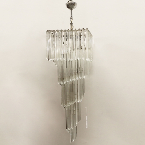 142 - MURANO GLASS CHANDELIER. vintage Italian, quadedri drops of square spiral form, 110cm drop, 40cm W.