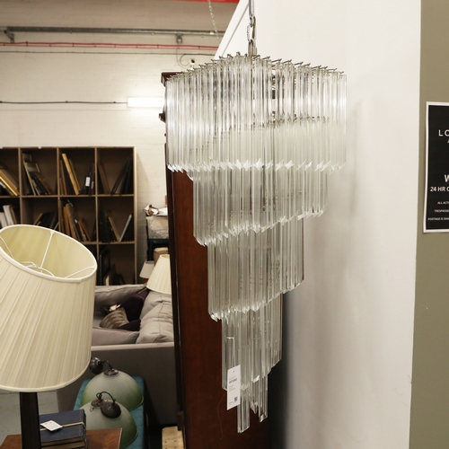 142 - MURANO GLASS CHANDELIER. vintage Italian, quadedri drops of square spiral form, 110cm drop, 40cm W.