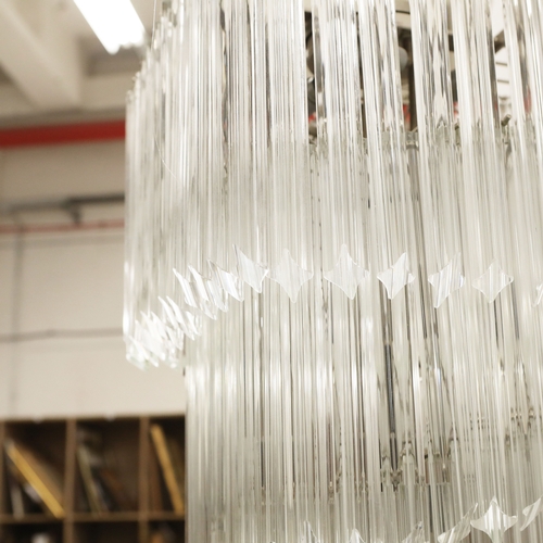 142 - MURANO GLASS CHANDELIER. vintage Italian, quadedri drops of square spiral form, 110cm drop, 40cm W.