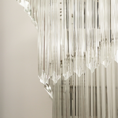 142 - MURANO GLASS CHANDELIER. vintage Italian, quadedri drops of square spiral form, 110cm drop, 40cm W.