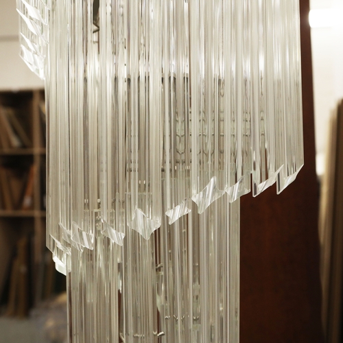 142 - MURANO GLASS CHANDELIER. vintage Italian, quadedri drops of square spiral form, 110cm drop, 40cm W.