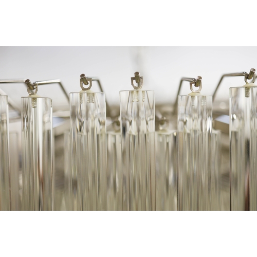 16 - BELLA FIGURA MURANO GLASS CHANDELIER. triedri drops on drum form frame, 100cm diam. approx.