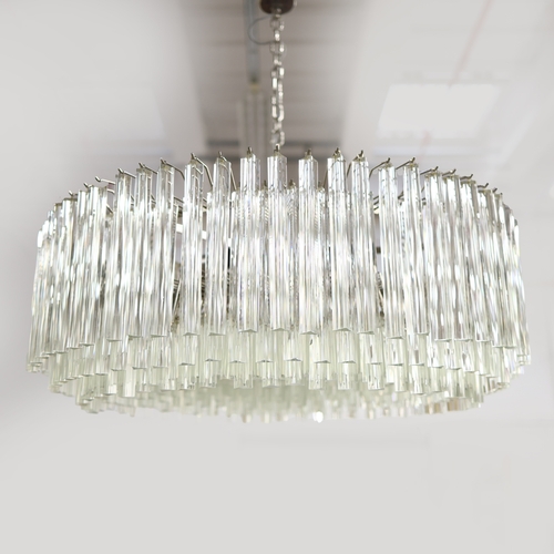 16 - BELLA FIGURA MURANO GLASS CHANDELIER. triedri drops on drum form frame, 100cm diam. approx.