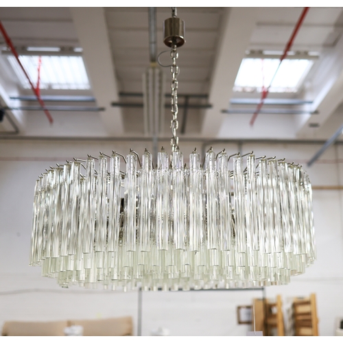 16 - BELLA FIGURA MURANO GLASS CHANDELIER. triedri drops on drum form frame, 100cm diam. approx.