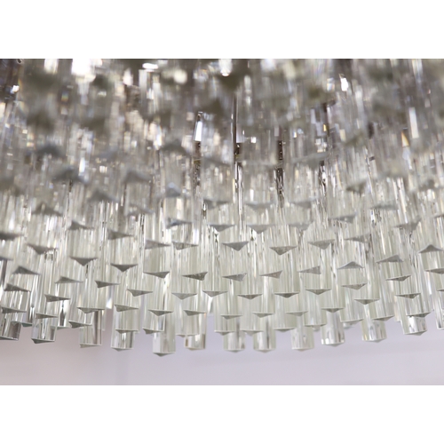 16 - BELLA FIGURA MURANO GLASS CHANDELIER. triedri drops on drum form frame, 100cm diam. approx.