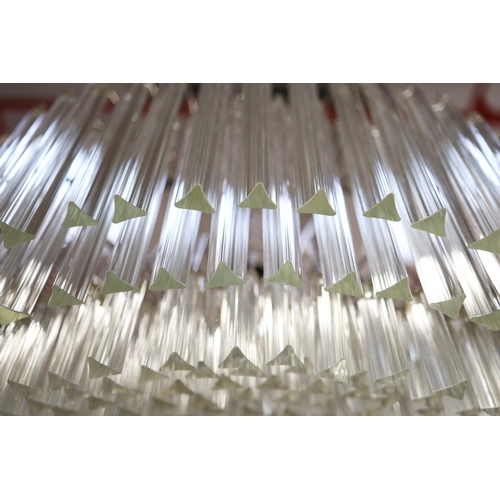 16 - BELLA FIGURA MURANO GLASS CHANDELIER. triedri drops on drum form frame, 100cm diam. approx.