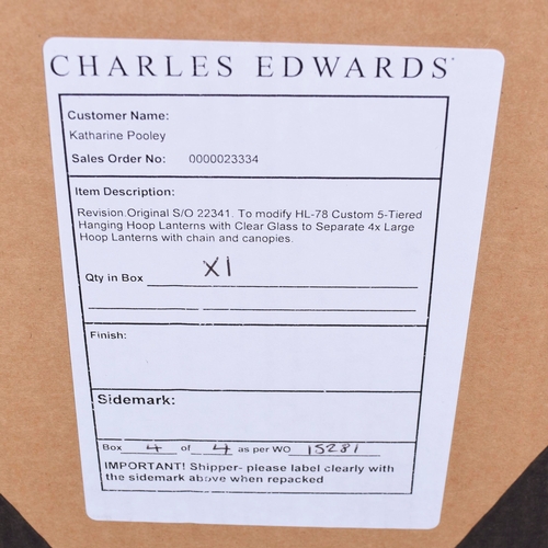 11 - CHARLES EDWARDS CUSTOM HANGING HOOP LANTERNS, 2 PAIRS. (4). (4).
