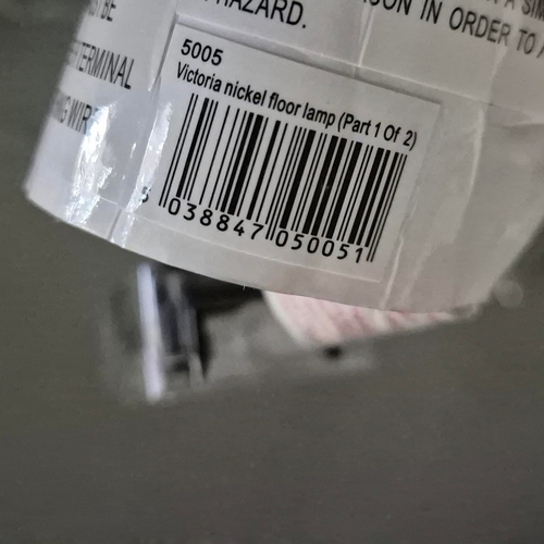 42 - R V ASTLEY VICTORIA NICKLE FLOOR LAMPS, A PAIR. with shades. (2).