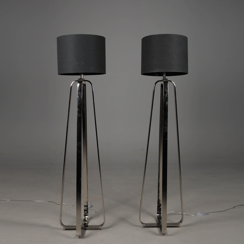 42 - R V ASTLEY VICTORIA NICKLE FLOOR LAMPS, A PAIR. with shades. (2).