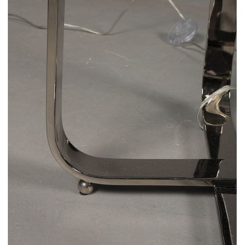 42 - R V ASTLEY VICTORIA NICKLE FLOOR LAMPS, A PAIR. with shades. (2).