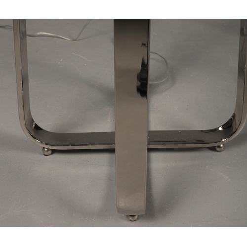 42 - R V ASTLEY VICTORIA NICKLE FLOOR LAMPS, A PAIR. with shades. (2).