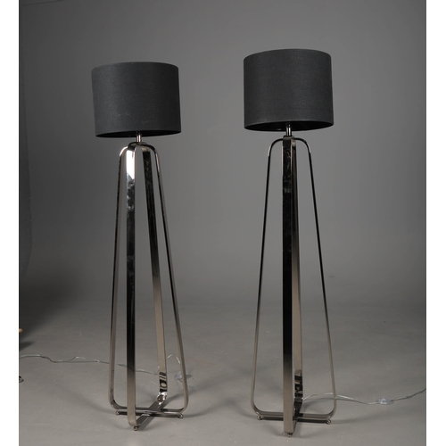 42 - R V ASTLEY VICTORIA NICKLE FLOOR LAMPS, A PAIR. with shades. (2).