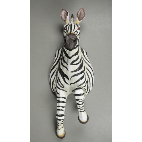 185 - SCULPTURAL WALL MOUNTING FAUX ZEBRA. 125cm H approx.