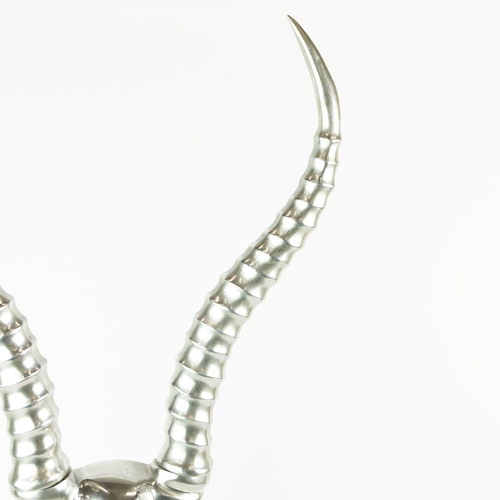 188 - PAIR OF ANDREW MARTIN POLISHED METAL ANTELOPE HEAD SCULPTURES. 84cm H x 38cm W x 13cm D.