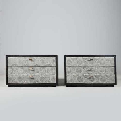 190 - SIDE CHESTS, A PAIR. each with 3 drawers, faux crocodile upholstered fronts, each 90cm x 50cm x 55cm... 