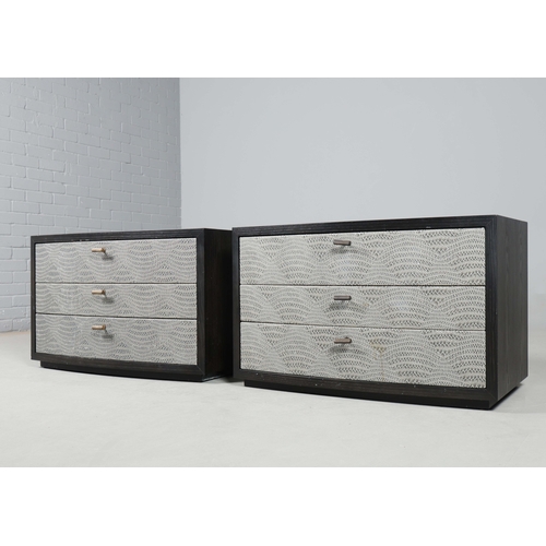 190 - SIDE CHESTS, A PAIR. each with 3 drawers, faux crocodile upholstered fronts, each 90cm x 50cm x 55cm... 