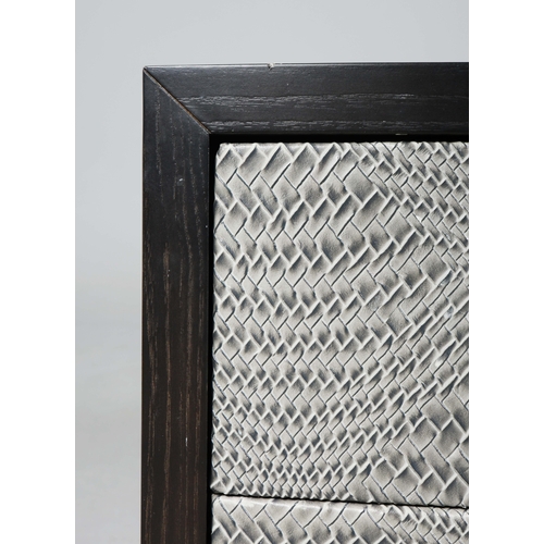 190 - SIDE CHESTS, A PAIR. each with 3 drawers, faux crocodile upholstered fronts, each 90cm x 50cm x 55cm... 