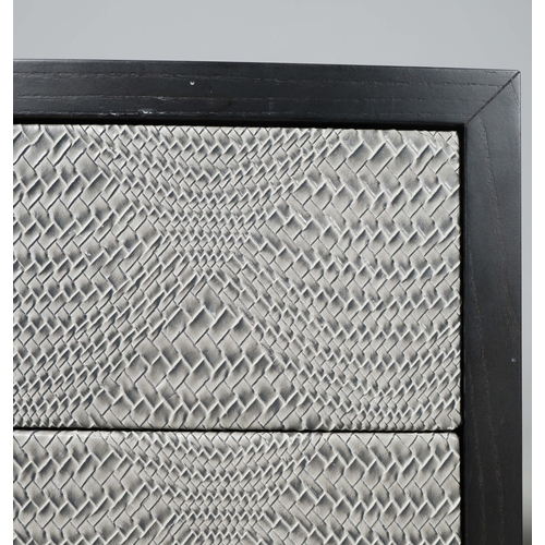 190 - SIDE CHESTS, A PAIR. each with 3 drawers, faux crocodile upholstered fronts, each 90cm x 50cm x 55cm... 