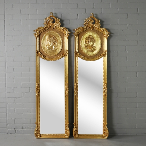 191 - BELLE EPOQUE STYLE WALL MIRRORS, A PAIR. 180cm x 53cm approx. (2).