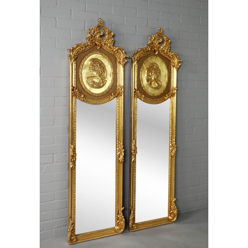 191 - BELLE EPOQUE STYLE WALL MIRRORS, A PAIR. 180cm x 53cm approx. (2).