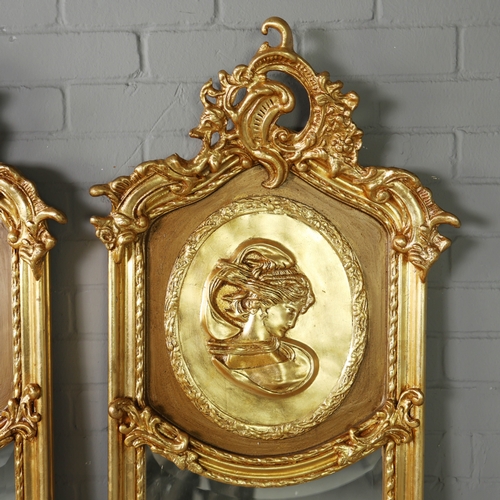 191 - BELLE EPOQUE STYLE WALL MIRRORS, A PAIR. 180cm x 53cm approx. (2).