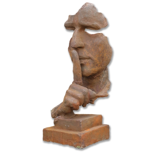 193 - SCULPTURAL SPEAK NO EVIL. cast metal, 95cm H approx.