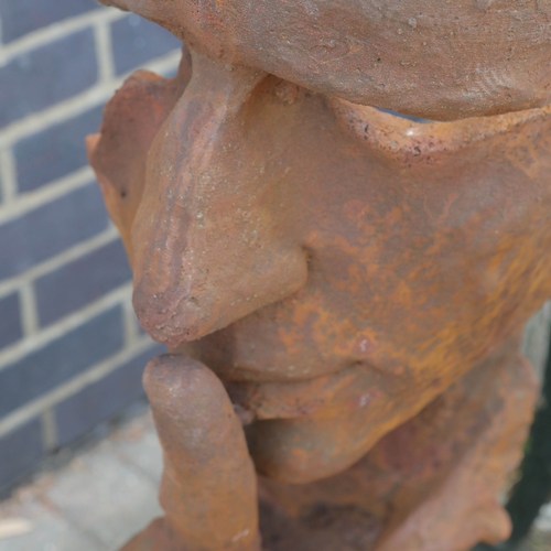 193 - SCULPTURAL SPEAK NO EVIL. cast metal, 95cm H approx.