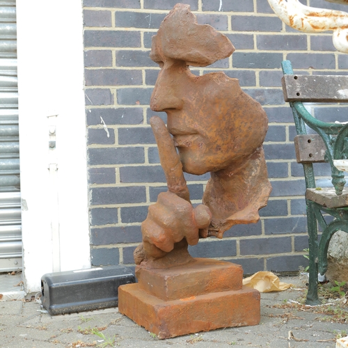 193 - SCULPTURAL SPEAK NO EVIL. cast metal, 95cm H approx.