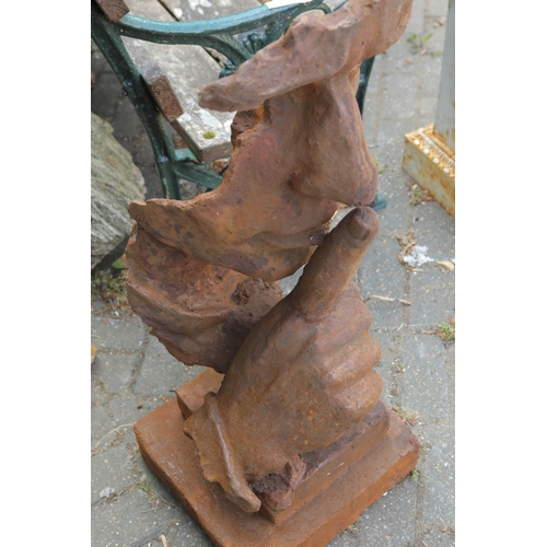 193 - SCULPTURAL SPEAK NO EVIL. cast metal, 95cm H approx.
