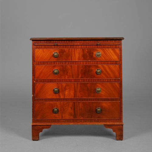 197 - CHEST, GEORGIAN STYLE MAHOGANY. with a brushing slide over four long drawers on bracket supports 85c... 