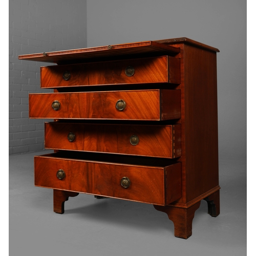 197 - CHEST, GEORGIAN STYLE MAHOGANY. with a brushing slide over four long drawers on bracket supports 85c... 