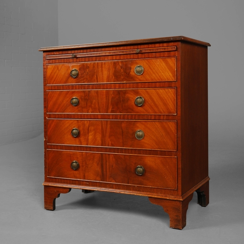 197 - CHEST, GEORGIAN STYLE MAHOGANY. with a brushing slide over four long drawers on bracket supports 85c... 