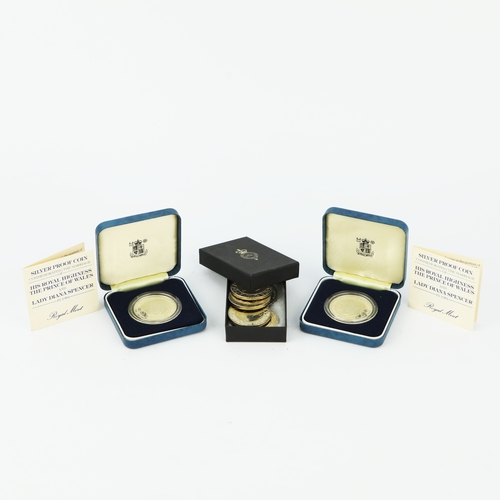 198 - TWO SILVER PROOF COMMEMORATIVE ROYAL WEDDING PRINCE OF WALES AND LADY DIANA SPENCER BOXED COINS. (9)... 