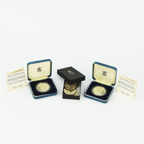 198 - TWO SILVER PROOF COMMEMORATIVE ROYAL WEDDING PRINCE OF WALES AND LADY DIANA SPENCER BOXED COINS. (9)... 