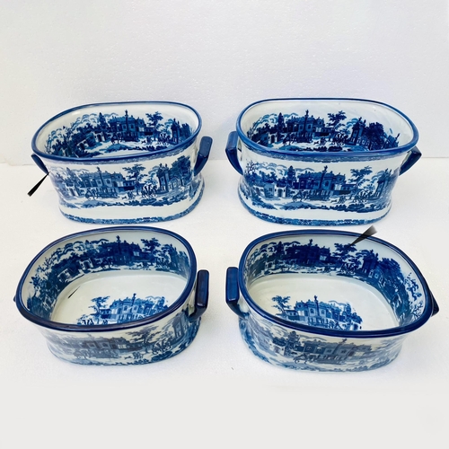 200 - SET OF FOUR BLUE AND WHITE IRONSTONE CERAMIC PLANTERS. 21cm H x 48cm W x 31cm D.