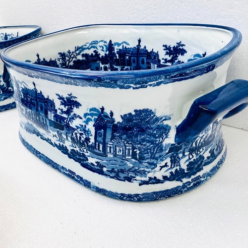 200 - SET OF FOUR BLUE AND WHITE IRONSTONE CERAMIC PLANTERS. 21cm H x 48cm W x 31cm D.