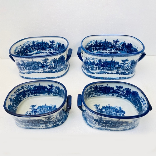 200 - SET OF FOUR BLUE AND WHITE IRONSTONE CERAMIC PLANTERS. 21cm H x 48cm W x 31cm D.