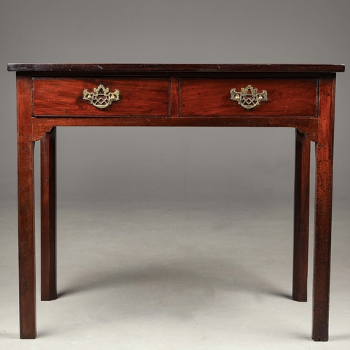 202 - 19th CENTURY MAHOGANY WRITING TABLE. With two drawers on chamfered supports 71cm H x 85cm W x 48cm D... 