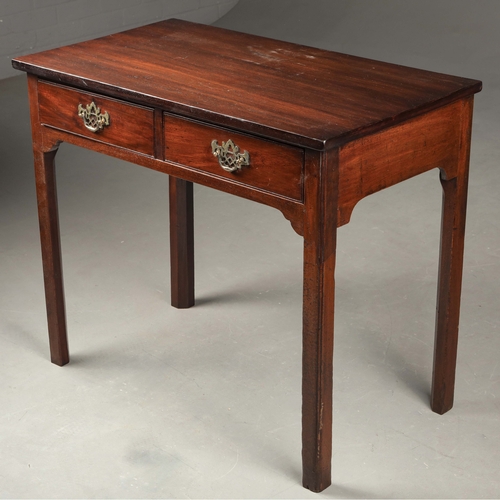 202 - 19th CENTURY MAHOGANY WRITING TABLE. With two drawers on chamfered supports 71cm H x 85cm W x 48cm D... 