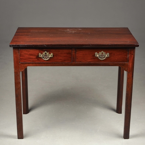 202 - 19th CENTURY MAHOGANY WRITING TABLE. With two drawers on chamfered supports 71cm H x 85cm W x 48cm D... 