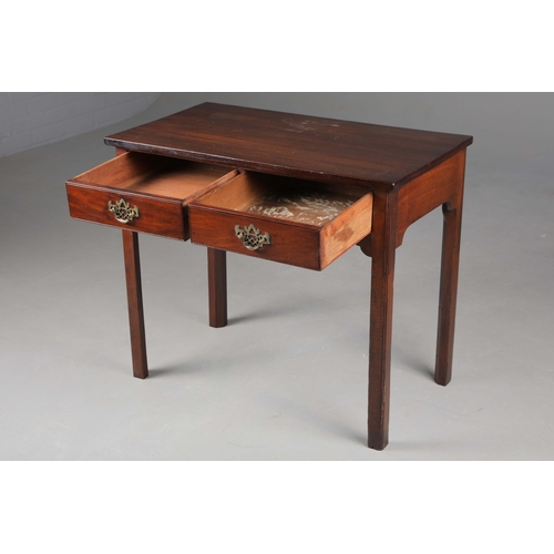 202 - 19th CENTURY MAHOGANY WRITING TABLE. With two drawers on chamfered supports 71cm H x 85cm W x 48cm D... 