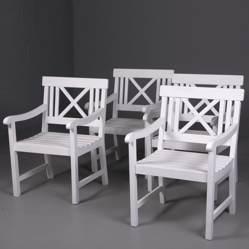 203 - HAMPTONS STYLE GARDEN CHAIRS, A SET OF 4. later white painted finish. (4).
