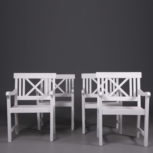 203 - HAMPTONS STYLE GARDEN CHAIRS, A SET OF 4. later white painted finish. (4).