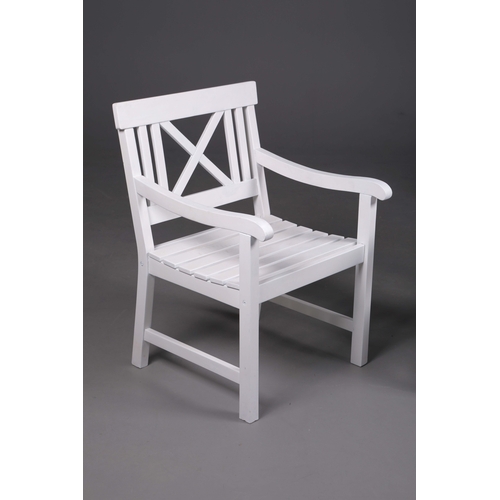 203 - HAMPTONS STYLE GARDEN CHAIRS, A SET OF 4. later white painted finish. (4).