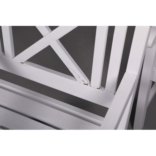 203 - HAMPTONS STYLE GARDEN CHAIRS, A SET OF 4. later white painted finish. (4).