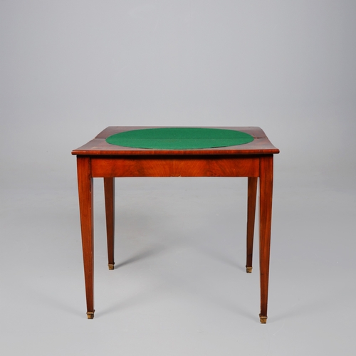 204 - LOUIS PHILIPPE MAHOGANY CARD TABLE. green baize playing surface, 76cm H x 82cm W x 40cm D.