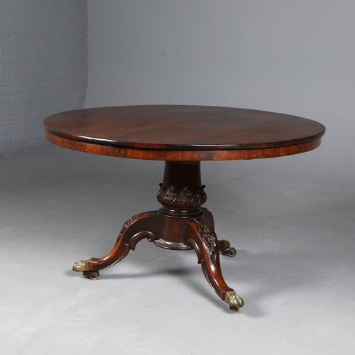 209 - BREAKFAST TABLE. Victorian rosewood, the circular top on a carved and turned column with triform sup... 