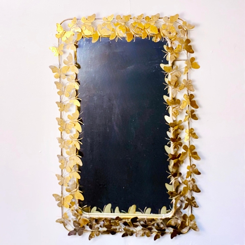 210 - WALL MIRROR WITH GILT METAL BUTTERFLY FRAME. 115cm H x 80cm W.