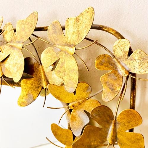 210 - WALL MIRROR WITH GILT METAL BUTTERFLY FRAME. 115cm H x 80cm W.